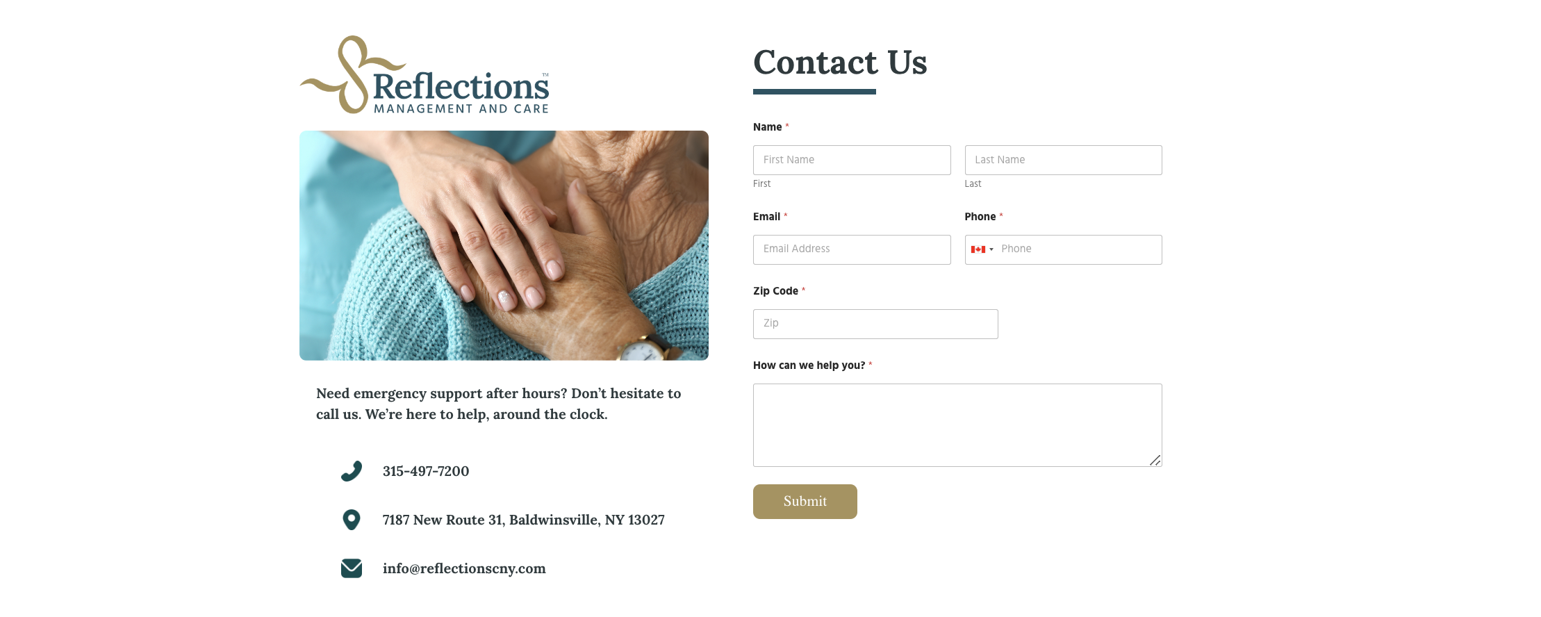 Reflections' contact page.