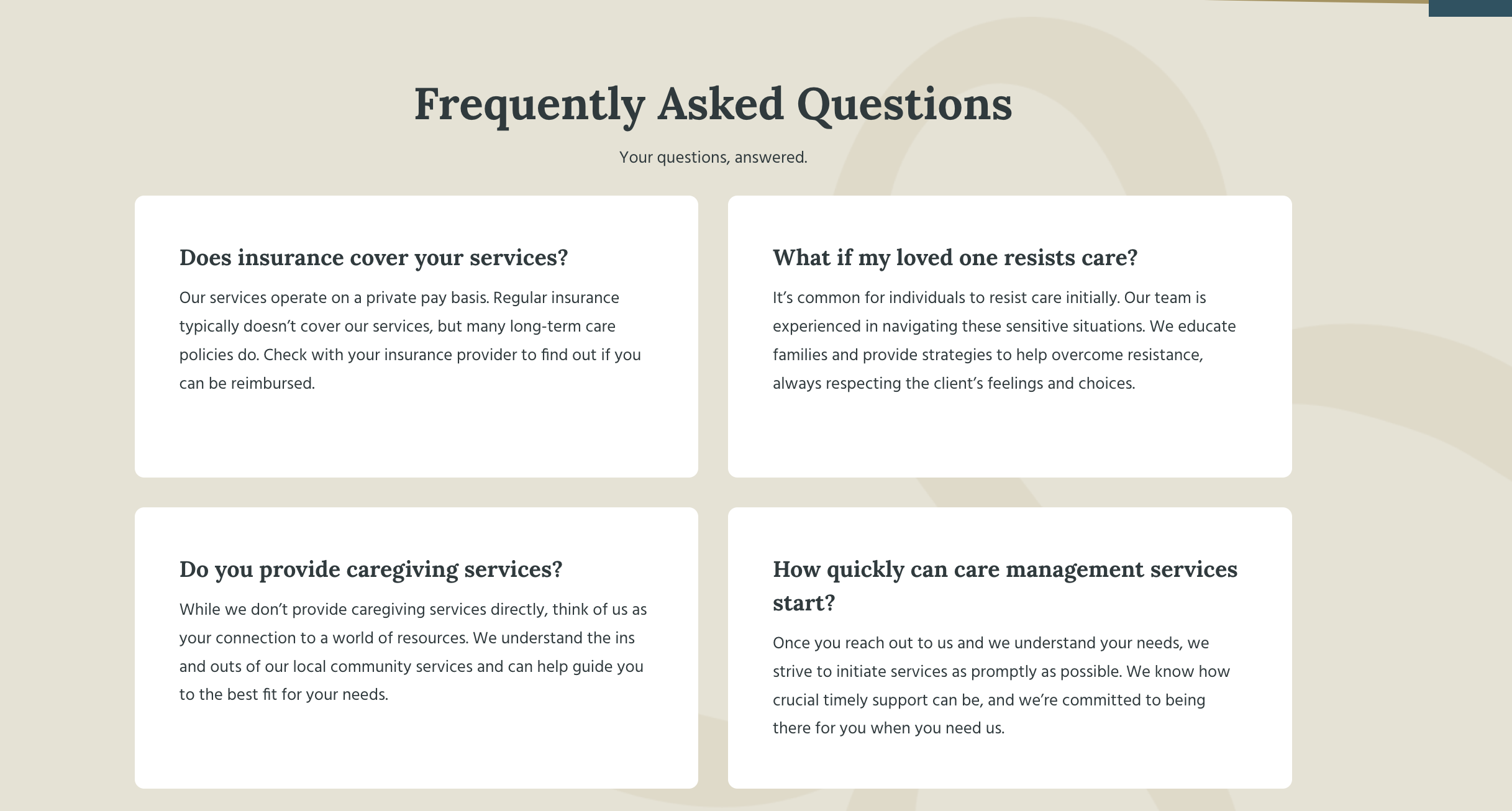 Reflections' FAQ section on one of their services.