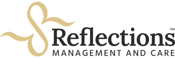 Reflections Management and Care's logo in black.